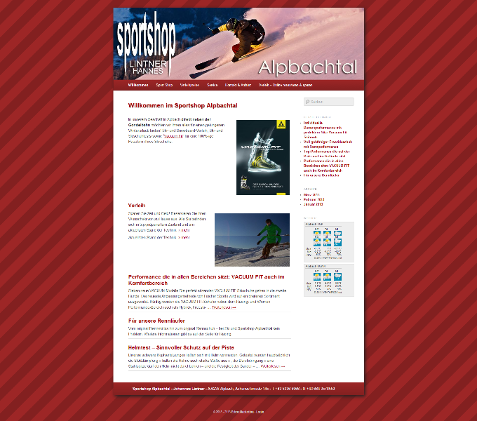 Sportshop Alpbachtal - Relaunch mit Content Management System 2013